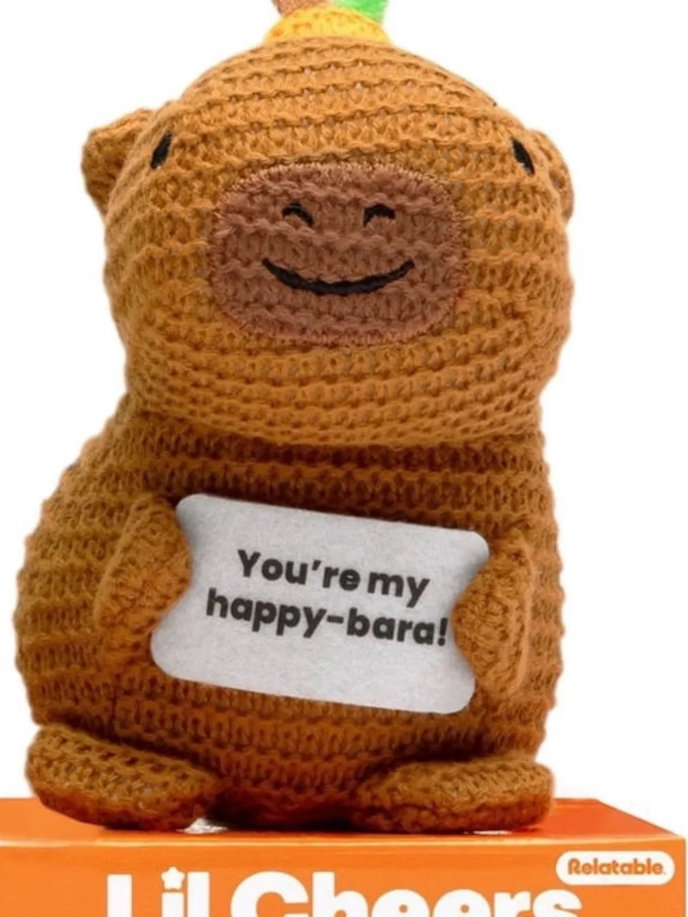 Plush Knit Small Pet Toy in Brown with Green Accent